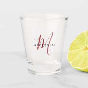 Verre A Shot Élégant Monogramme moderne de script rouge