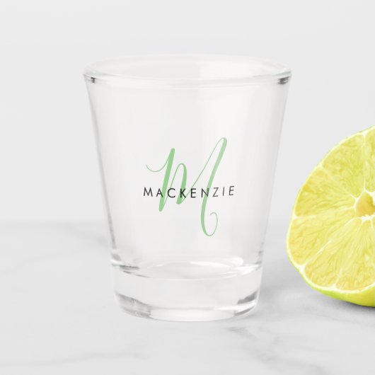 Verre A Shot Élégant Monogramme moderne de script vert (Devant)