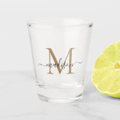 Verre A Shot Élégant Noir Monogramme Nom du script Initial (Devant)