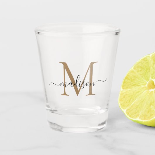 Verre A Shot Élégant Noir Monogramme Nom du script Initial (Devant)