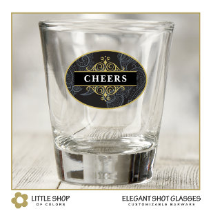 Verre A Shot Élégant noir or paisley personnalisé