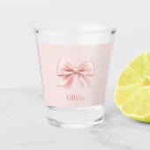 Verre A Shot Elégant Pastel Rose Bow & Nom Personnalisé (Devant)