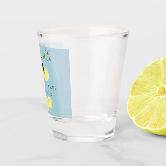 Verre A Shot Élégant Script Aquarelle Citron Mariage Limoncello (Droite)