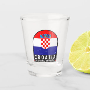 Verre A Shot Emblème du drapeau croate Vintage