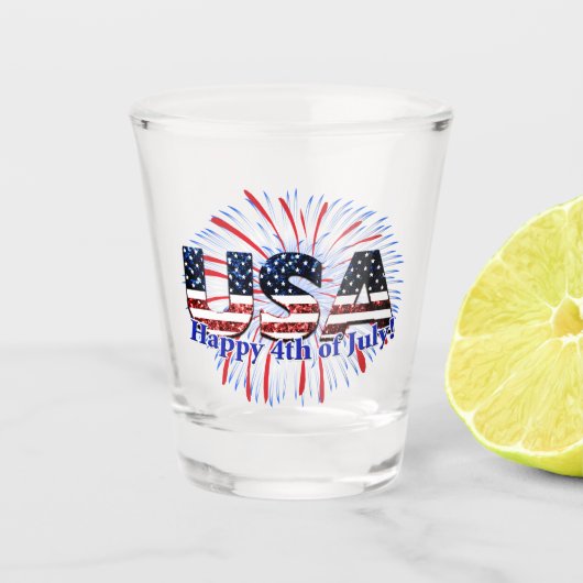 Verre A Shot Etats-Unis drapeau texte parties scintillant feux (Devant)