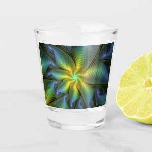 Verre A Shot Etoile Abstraite, Bleu brillant Vert Or Fractal Ar
