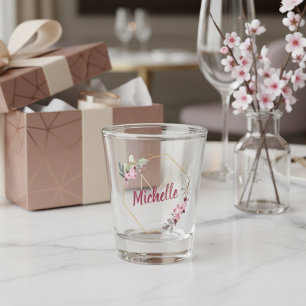 Verre A Shot Fancy Gold Cherry Blossom avec Monogramme et Nom