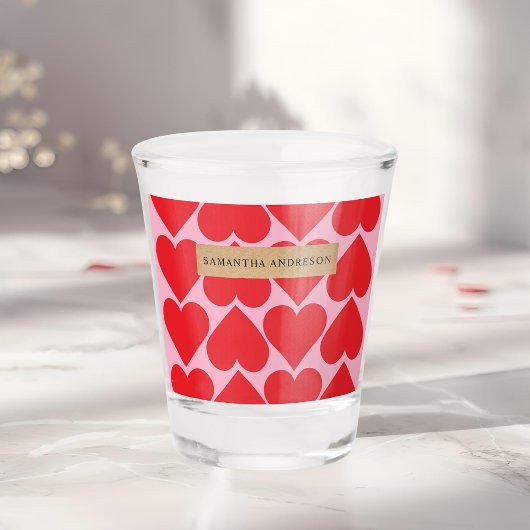 Verre A Shot Fancy Romantique Rouge & Coeurs Rose Motif Avec No