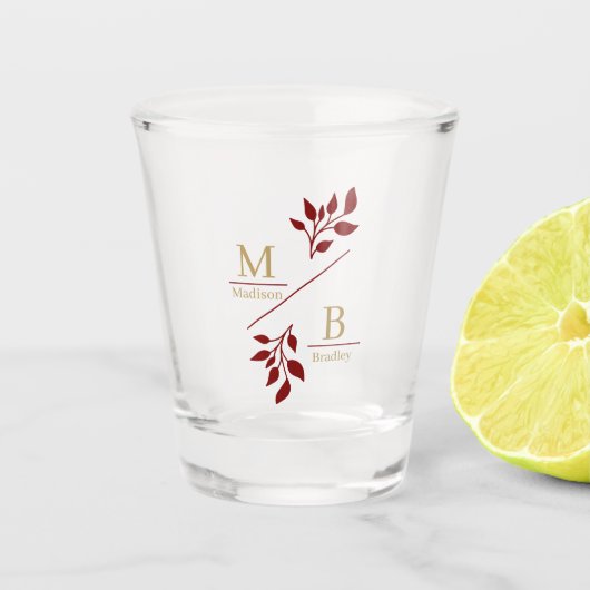 Verre A Shot Faveur de mariage monogramme de couple de feuillag (Devant)