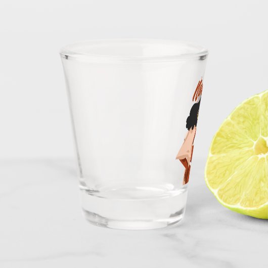 Verre A Shot Femme noire, Bikini blanc, Prêt plage (Gauche)