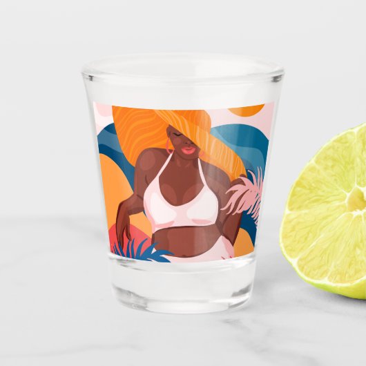 Verre A Shot Femme Noire Courbe, Plage Prêt, Coloré (Devant)