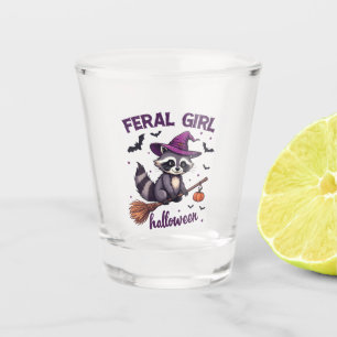 Verre A Shot Feral Girl Halloween Éffrayant Raccoon sorcier cad