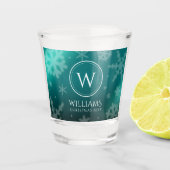Verre A Shot Festif Blue Foil Snowflakes Monogramme Nom (Devant)