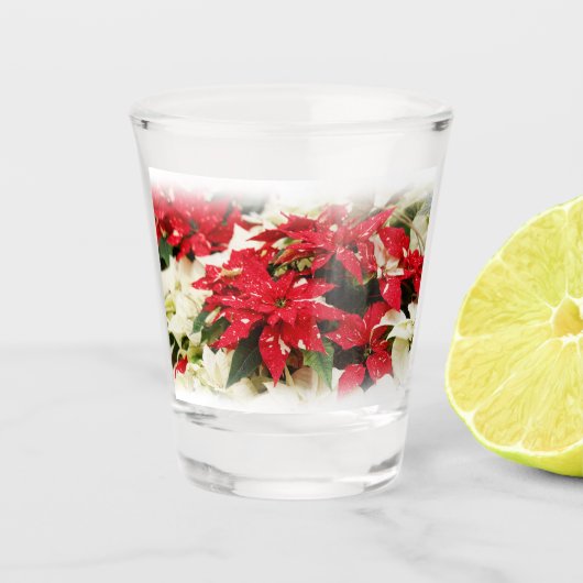 Verre A Shot Festive Rouge Blanc Floral Poinsettia Fleurs (Devant)