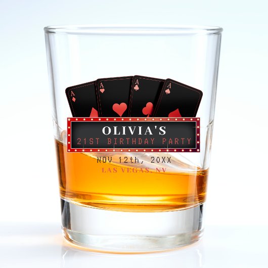 Verre A Shot Fête d'anniversaire 21 ans Poker As Rouge & Noir