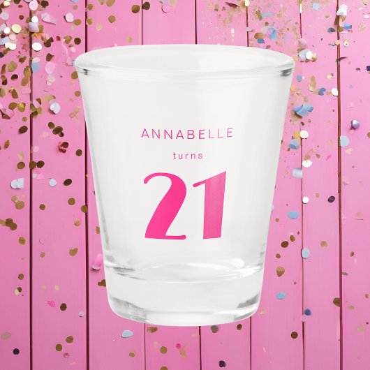 Verre A Shot Fête d'anniversaire moderne 21e Vingt et une rose