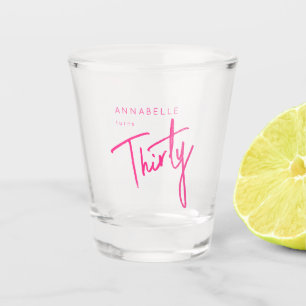 Verre A Shot Fête d'anniversaire rose moderne 30ème Trentième