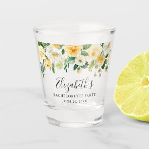 Verre A Shot Fête de la Bachelorette Aquarelle Floral jaune