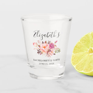 Verre A Shot Fête de la bachelorette florale rose Aquarelle