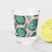 Verre A Shot Feuilles Pink & Green Palm sans couture Motif (Devant)