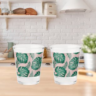 Verre A Shot Feuilles Pink & Green Palm sans couture Motif