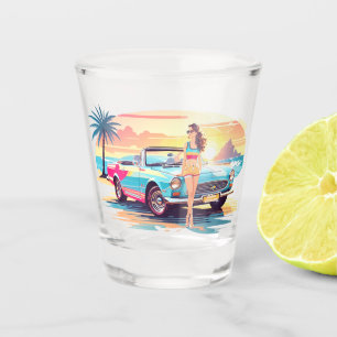 Verre A Shot Fille avec la voiture et la nature de rêve