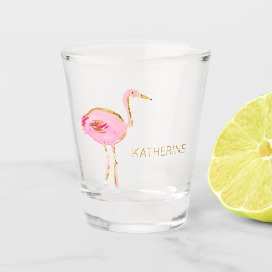 Verre A Shot Flamant rose Tropical Rose et Or Personnalisé (Devant)