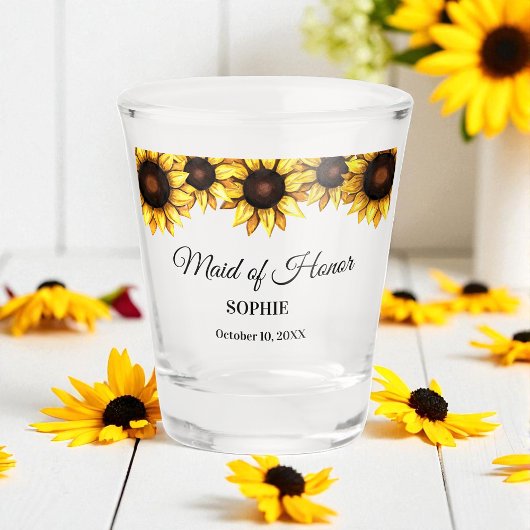 Verre A Shot Fleur de tournesol jaune blanc Mariage