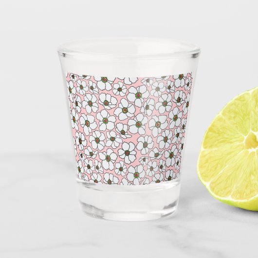 Verre A Shot Fleurs blanches et roses modernes (Devant)