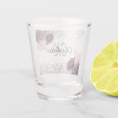 Verre A Shot Fleurs bordeaux argent élégant monogramme nom (Dos)