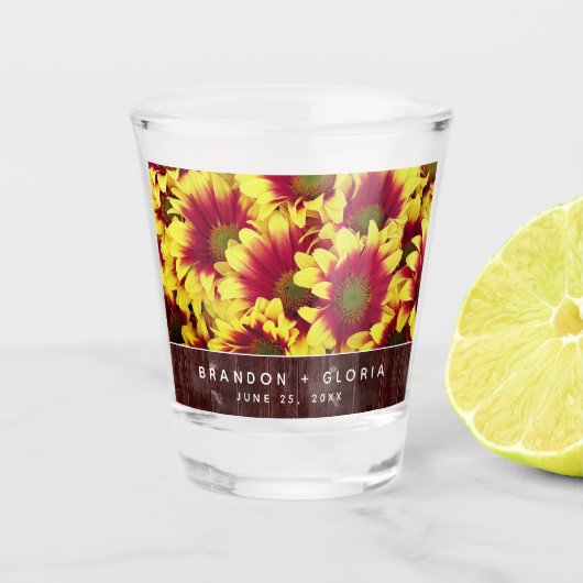 Verre A Shot Fleurs de soleil d'automne rustiques sur Mariage d (Devant)