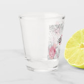 Verre A Shot Fleurs roses argentées élégant monogramme nom (Gauche)
