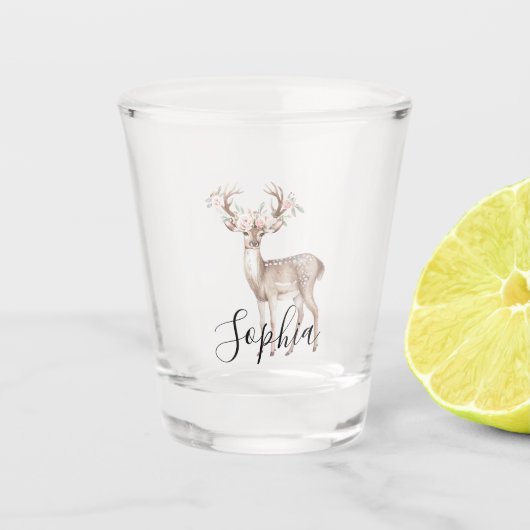 Verre A Shot Fleurs roses de cerf (Devant)