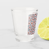 Verre A Shot Fleurs roses sur fond bleu  (Gauche)