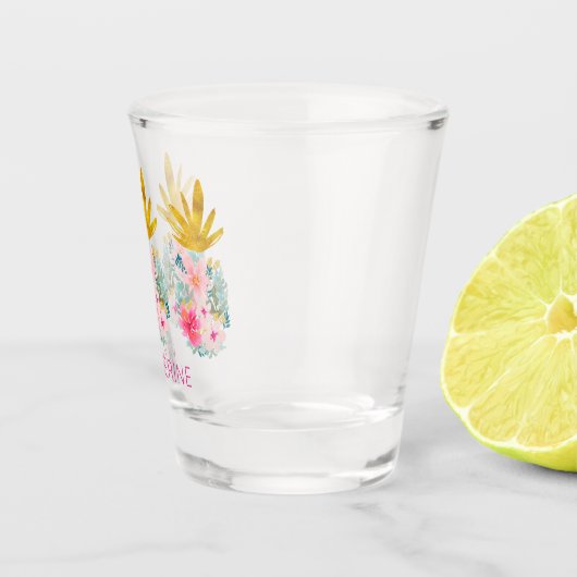 Verre A Shot Fleurs tropicales roses et ananas (Droite)