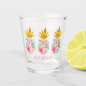 Verre A Shot Fleurs tropicales roses et ananas (Devant)