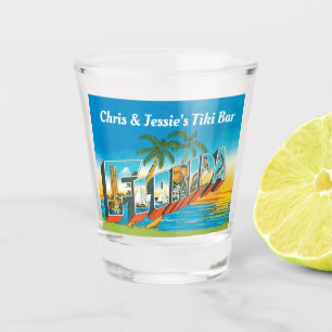 Verre A Shot Florida Tiki Bar avec des noms et des couchers de