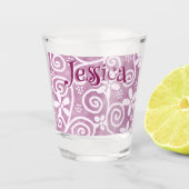 Verre A Shot Flowers Swirls Pink White Pattern Personalized (Devant)