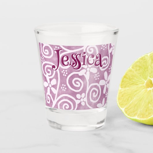 Verre A Shot Flowers Swirls Pink White Pattern Personalized (Devant)
