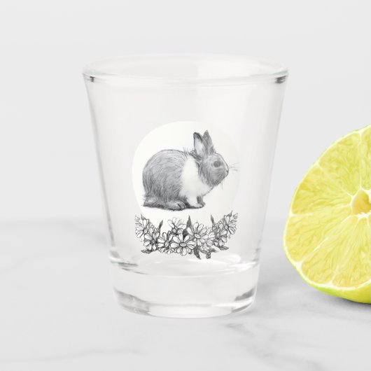 Verre A Shot Fluffez le lapin. Carton noir monochrome (Devant)