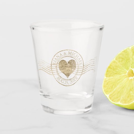 Verre A Shot Français Romance Heart Mariage Gold ID870 (Devant)