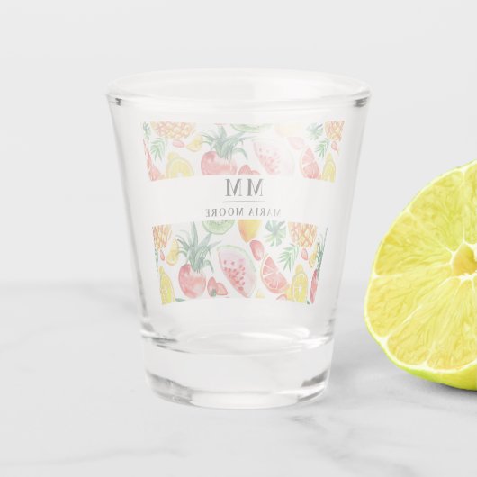 Verre A Shot Fruits ananas pastèques monogramme initiales nom (Dos)