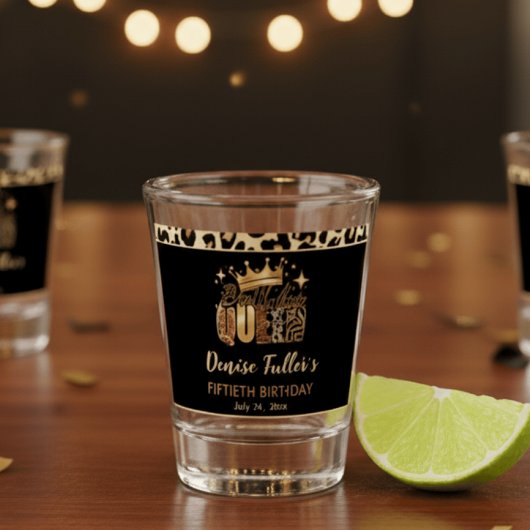 Verre A Shot Fun Leopard Birthday Queen Fifty Birthday