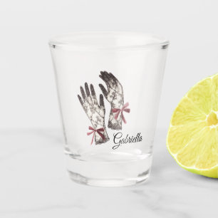 Verre A Shot Gants en dentelle noir et blanc nœud papillon bord