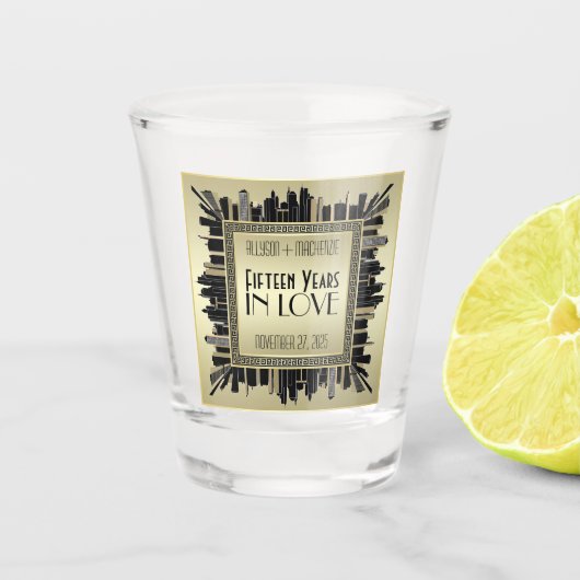 Verre A Shot Gatsby d'or au Champagne Mariage Art déco (Devant)