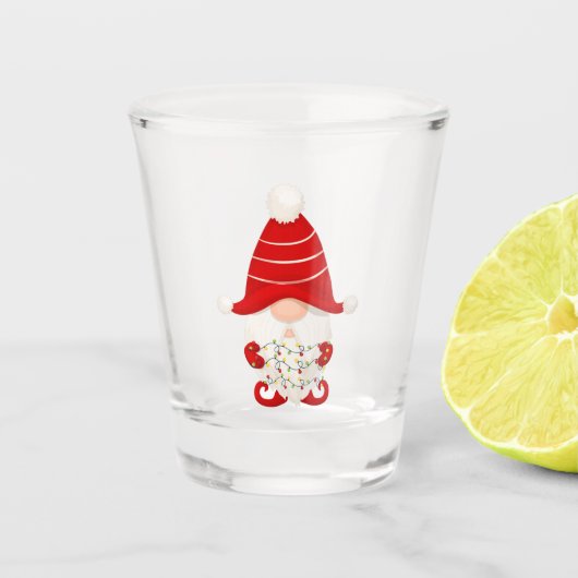 Verre A Shot Gnome rouge avec lumière de Noël (Devant)