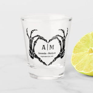 Verre A Shot Gothic Halloween Skull Hand Heart Black Wedding