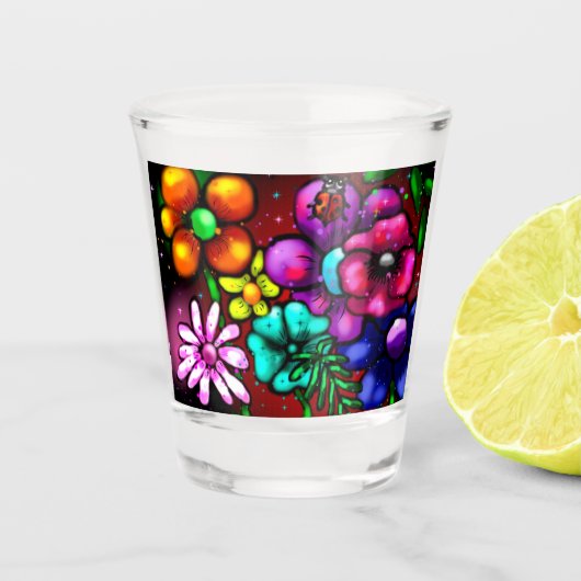 Verre A Shot Graffiti Style Fleurs & Ladybug rose violet rouge (Devant)