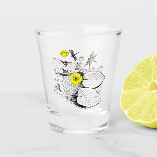 Verre A Shot Gravure jaune nénuphars (Devant)