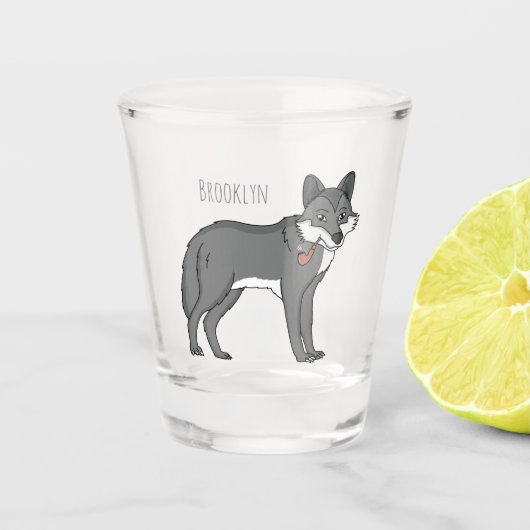 Verre A Shot Gray wolf with pipe cartoon (Devant)